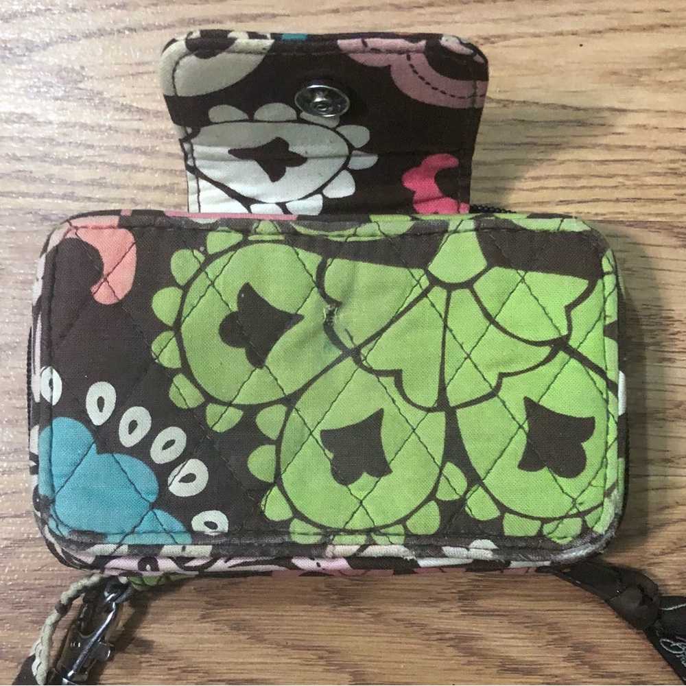 Vera Bradley Retired Brown Pink Green Floral Print Wristlet Wallet - Picture 4 of 6